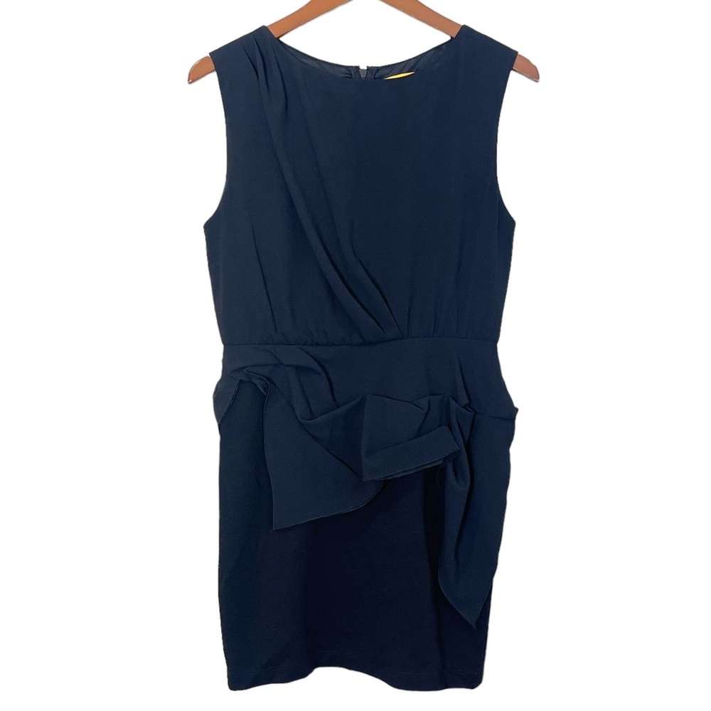 Alice + Olivia Black Ruched Peplum Straight Dress Cutout Back Size 8 Party